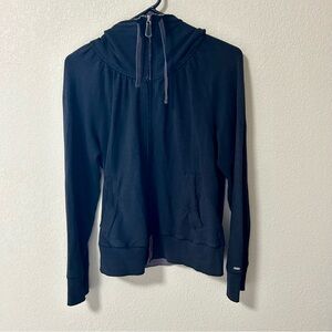 alo Bamboo/Cotton Zip Up Sweatshirt, Black with Grey Trim, Super Soft, Medium